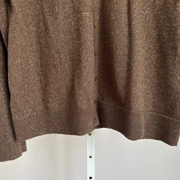 LOFT Brown Metallic Cardigan Sweater size Medium minimalist‎ quiet luxury - Image 3