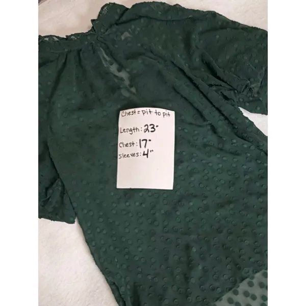 Anthropologie Feather Bone Green Swiss Dot Blouse Size 0 Sheer Flutter Sleeve - Image 5