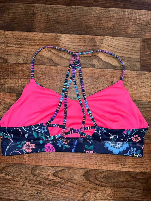 Old Navy Neon Pink & Navy Floral Strappy Bralette Women Size xl - Image 2
