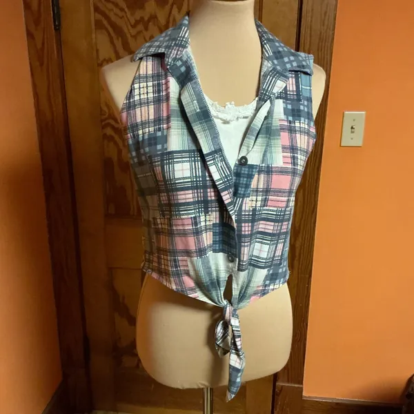 Vtg 80s plaid belly top - Image 6