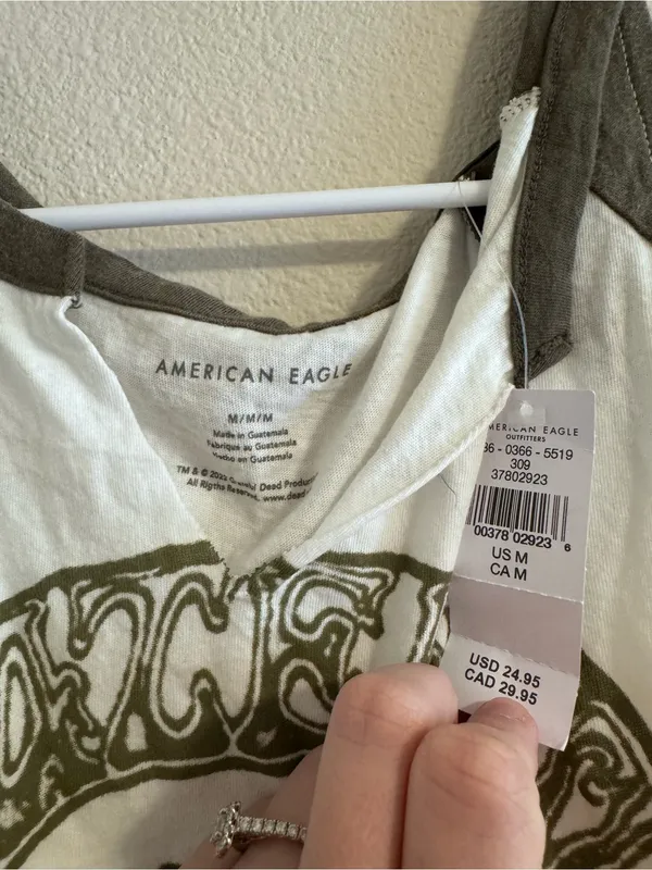 NWT American Eagle Outfitters White Tank with Green Graphic Rose - Image 2
