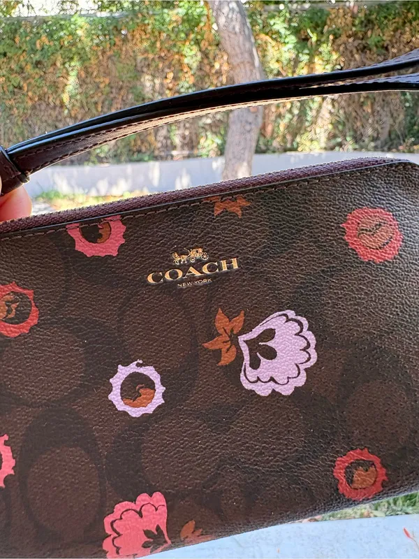 NWOT Coach Canvas Wristlet Wallet With Strap Floral Print Brown/Red - Image 2