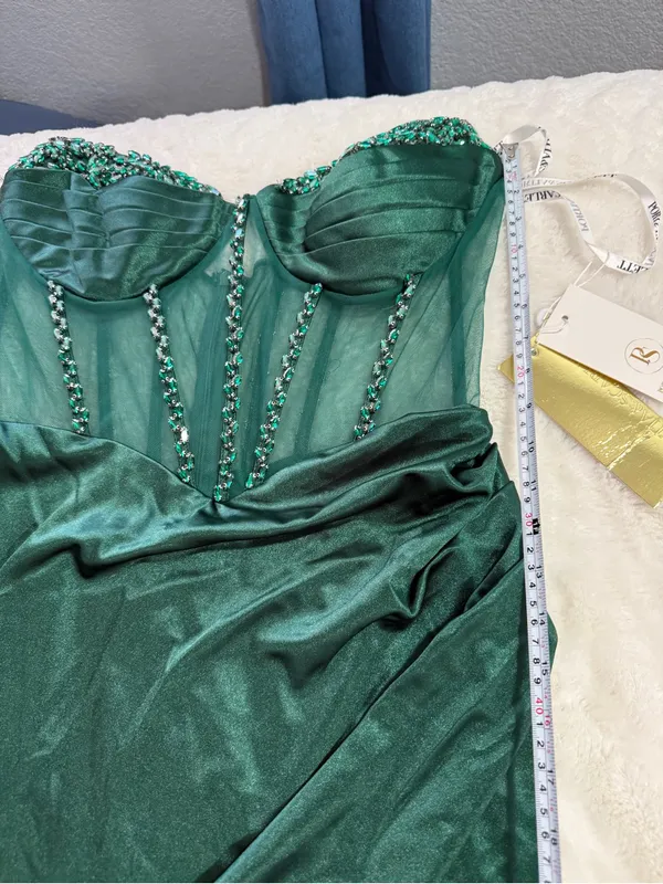 Portia & Scarlett Emerald Velvet Beaded Corset Gown Formal Dress L NWT - Image 6