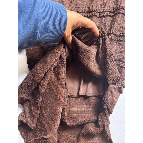 Brown Lace Ruffle Tiered Maxi Dress V-Neck Long Sleeve M - Image 6