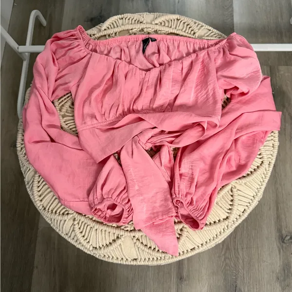 Windsor Coral Off-Shoulder Blouse with Tie-Front - Image 6