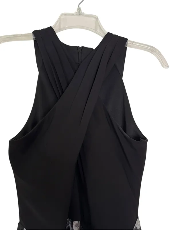 Eliza J Criss Cross Halter Neck Brocade Ling Dress Gown Black Silver Size 4 - Image 6