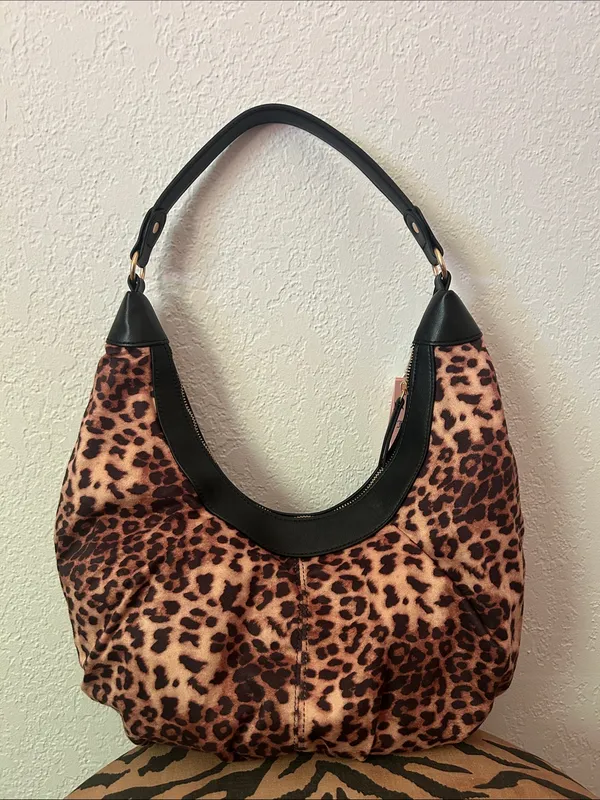 NEW Juicy Couture Retro Glam Boho Leopard Cheetah Shoulder Bag Black Trim - Image 5