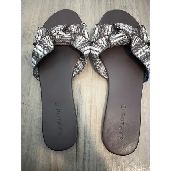Rothys‎ The Knot Taupe Brown Stripe Slip on Flat Sandals Tied Flip Flops Size 12 - Image 3