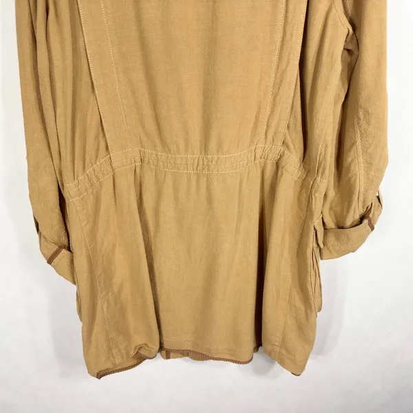 Free People Medium Jacket Charly‎ Blazer Beige Tan Linen Button Cinched 1090 - Image 13