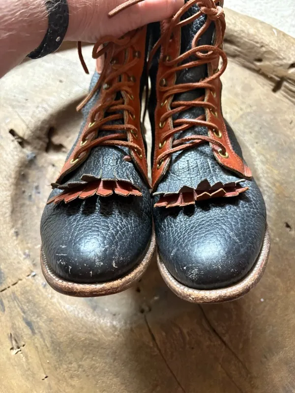 Justin Boots two-tone leather kiltie lace-up roper western women's boots size 5.5B - Image 4