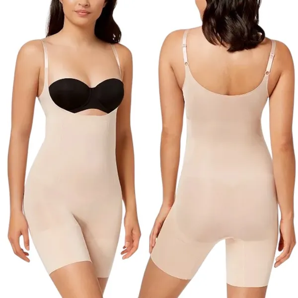 SPANX OnCore Open-Bust Mid Thigh Bodysuit Soft Nude NEW Size 1X Slimming Shaping - Image 2