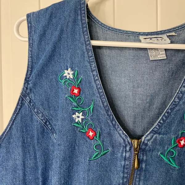 EUC‎ Vintage C Studio women’s embroidered zip denim adjustable sleeveless dress - Image 4