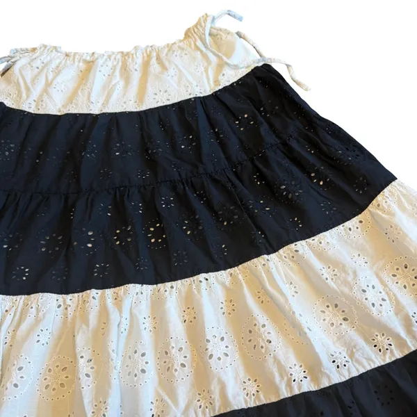 Hutch x Anthropologie Black White Tiered Maxi Skirt Eyelet Cotton Size Small - Image 8