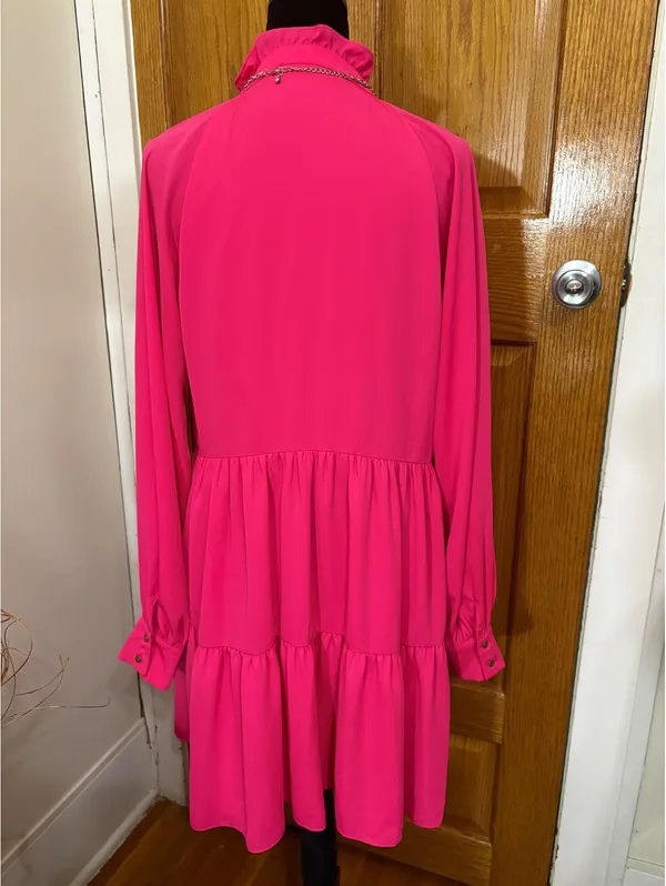 Amanda Uprichard M Pink Ruffle Neck Tiered Mini Dress - Image 2