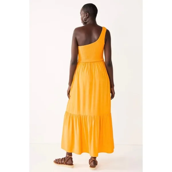 Nine West One‑Shoulder Yellow Smocked Maxi Dress SzL - Image 2