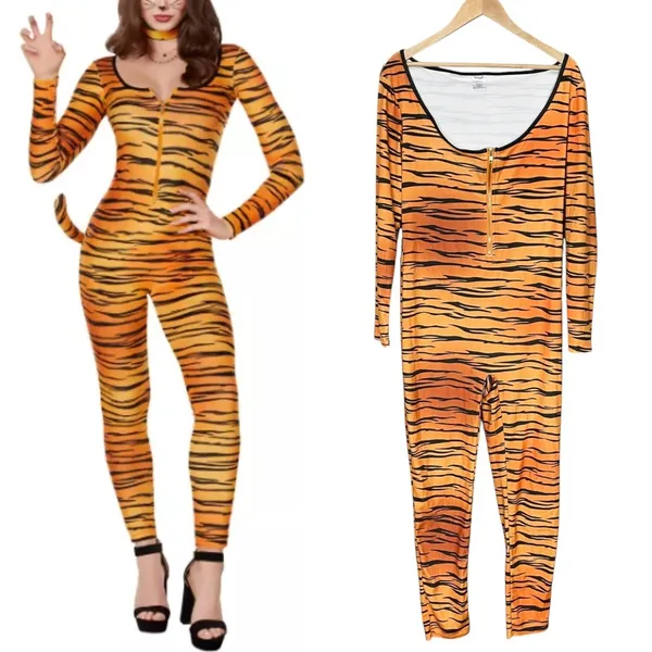 Spirit Catsuit Halloween Costume Tiger Bodysuit ONLY Adult Women Size Large Tail - Image 2
