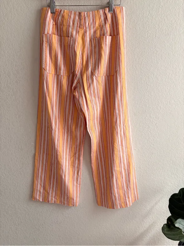 Anthropologie Colette Linen Pants Crop Wide Leg Orange Stripes Maeve Size 27 - Image 3