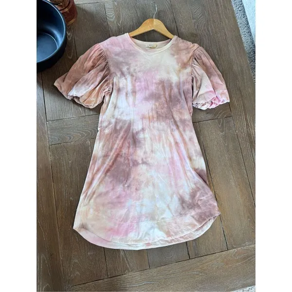 ALC Frank Tie Dye Puff Sleeve Mini Dress Womens Pink Brown Size S (T1)‎ - Image 6