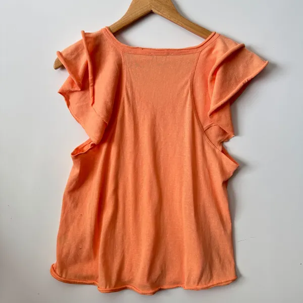 New‎ In Womens Peach Orange Flutter Sleeve V Neck Top Blouse Size Large - Image 5