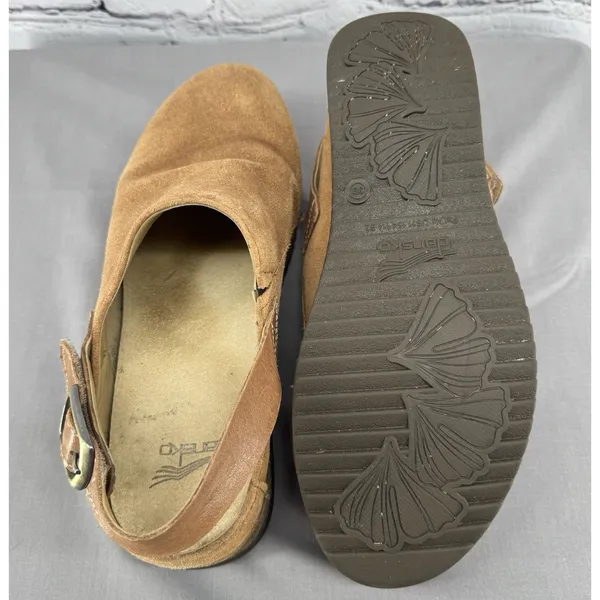 Dansko Merrin Clogs Size 39 US 8.5 Tan Suede Heel Strap Cork Midsole - Image 13