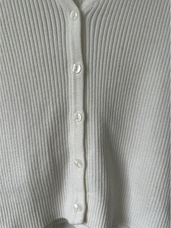 Mango Cotton Blend Button Knit Cardigan Mili Off White Size Medium - Image 4