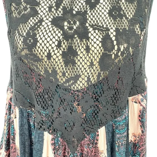 Free People Count Me In Trapeze Tunic Top Black Lace Pink Size Small‎ - Image 5