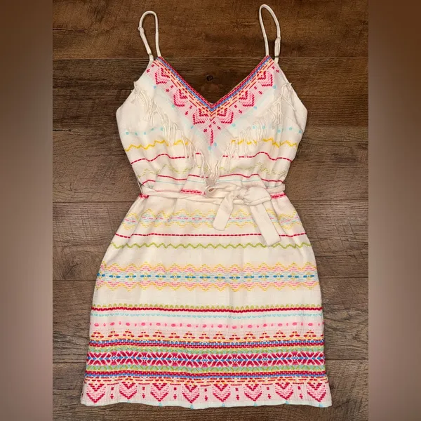 Amanda Uprichard White Fringe Knit Dress with Pink & Multicolor Embroidery - Image 9