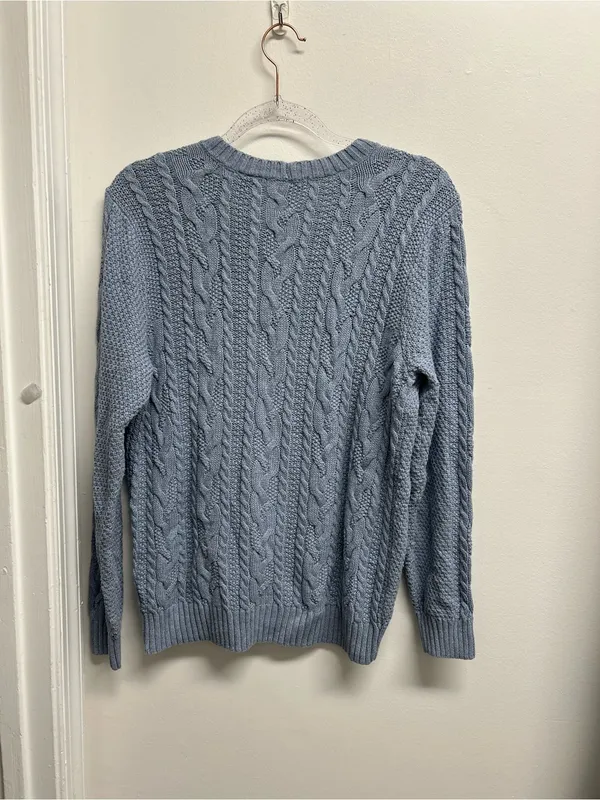 Jean Pierre Light Blue Cable-Knit Crewneck Sweater - Image 3