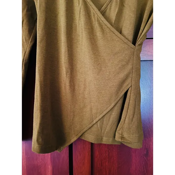 OGL Surplice Top Asymmetrical Hem Eco Mousse Brown Size Small NEW - Image 3