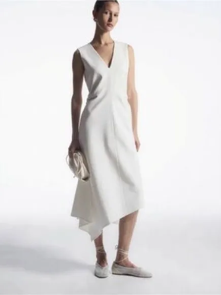 COS V-Neck White Asymmetrical Sleeveless Maxi Dress Size XS - Image 2