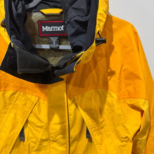 Marmot Ski Jacket‎ Medium Yellow Hood Waterproof Systems Nylon Vintage - Image 3