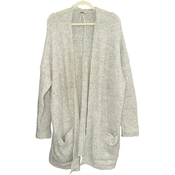 Free People Women's Phantom Cardigan sweater Grey gray large wool blend pockets - Image 6