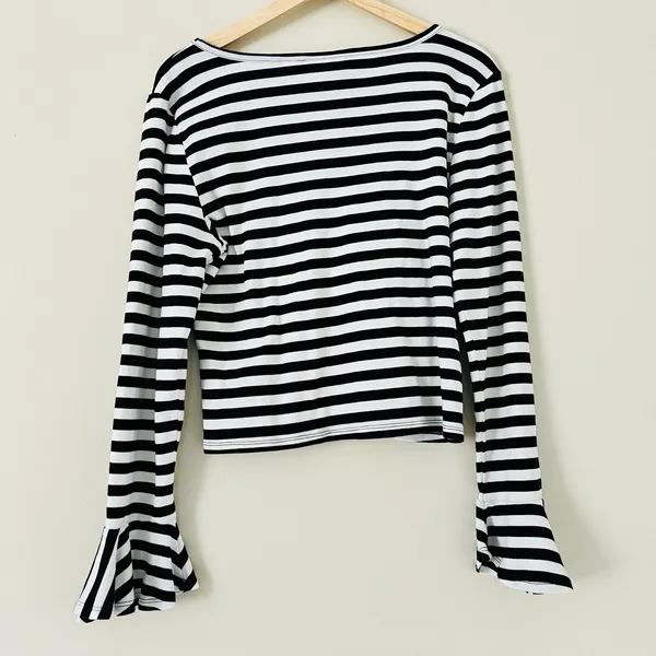Anthropologie Maeve Flouncy Stripe Women's Blouse Top Shirt Large Ruffle Cuff‎ - Image 6