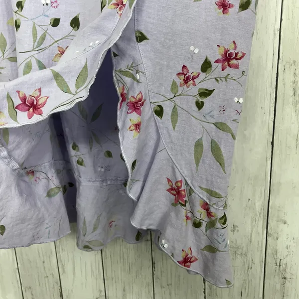 Two Star Dog Purple 100% Linen Floral Midi Skirt Medium Made in USA Cottagecore - Image 4