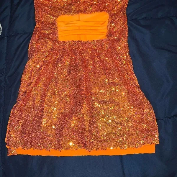 Revolution Rave festival dance bling dress w shorts orange sequin bling size S - Image 5