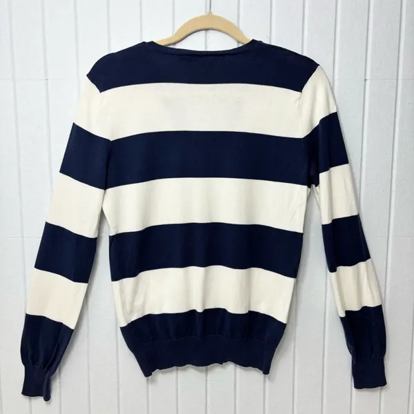 Ralph Lauren Sport Cotton‎ Women's Sweater in Navy and Cream Stripes Size L - Image 4