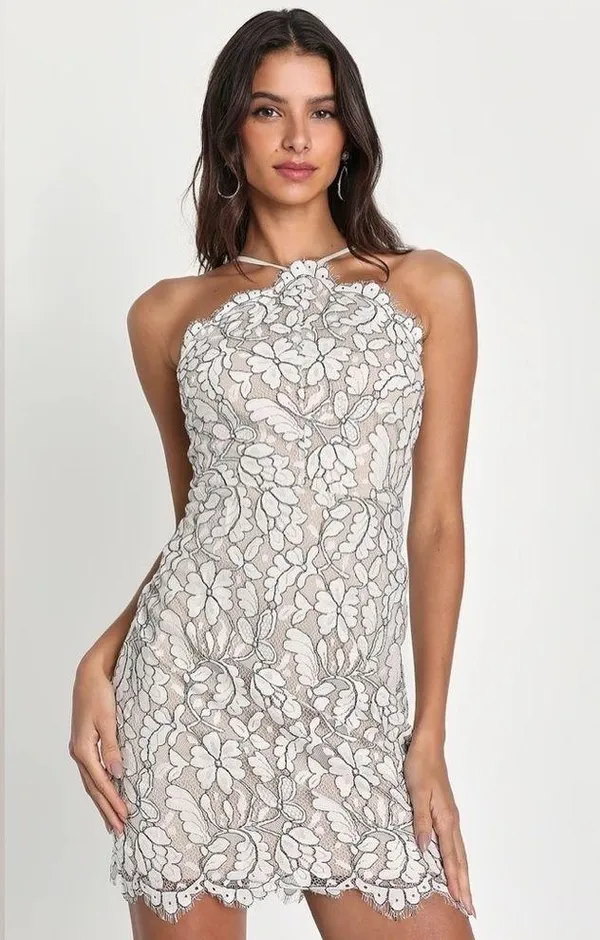 Delicate Darling Beige and Ivory Lace Bodycon Dress - Image 2