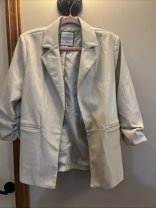 bagatelle Cream Vegan Leather Blazer Jacket - Image 2