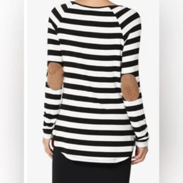 Reborn J Striped Long Sleeve Top with Brown Elbow Patches - Size Large - Image 2