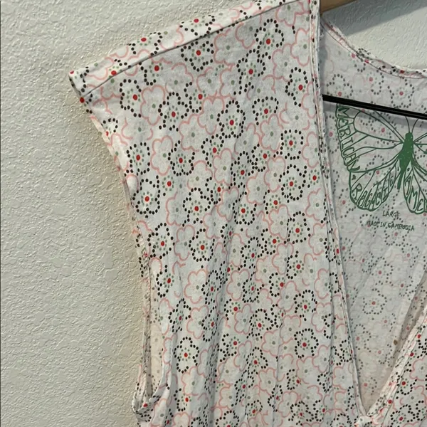 American Rag Cie Soft Cotton Modal Floral Cap Sleeve V Neck Babydoll Tunic Top L - Image 3