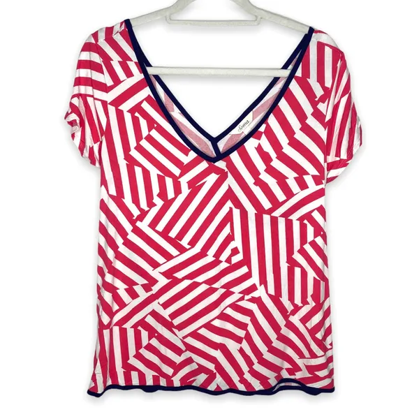 Soma Pink White Striped V-Neck Pajama Shirt Medium - Image 2