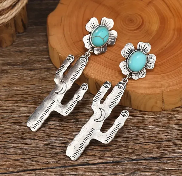 Silver Cactus/Turquoise Earrings - Image 2
