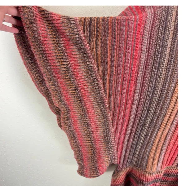 Dor Dor Couture Striped Cowl Neck Poncho Sweater Red Orange Brown Womens Large - Image 3