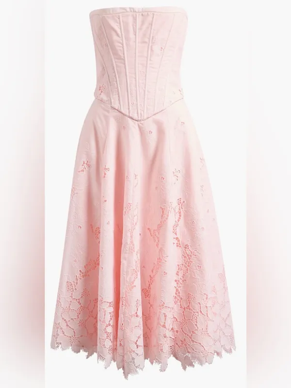 NEW HOUSE OF CB Belissa Strapless Broderie Anglaise Midi Pink Dress sz XS - Image 4