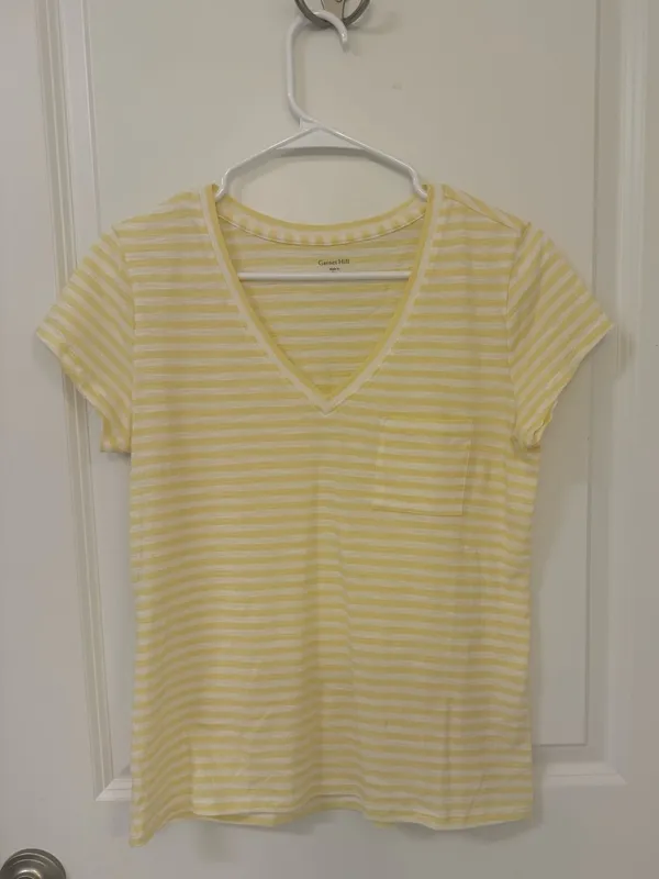 Garnet Hill Organic Cotton Striped Tee Yellow White Size XS - Image 2