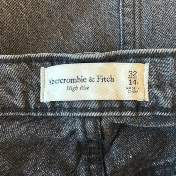 Abercrombie & Fitch Black Denim Knee Length Skirt Front Slit High Rise 32W 14 - Image 4