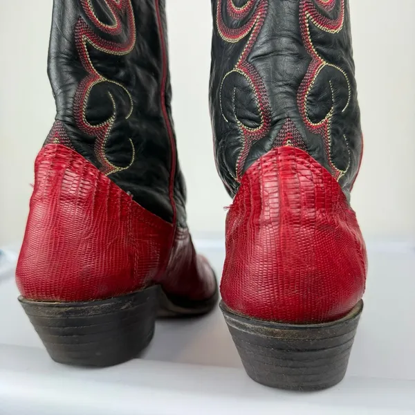 Vtg Nocona Red Black Lizard Leather Westerm Cowgirl Boots Sz 7B - Image 12