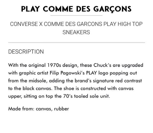 CONVERSE X Comme des Garçons PLAY High Top Chuck 70 Unisex Sneakers Women’s 7 - Image 16