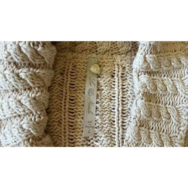 Leo & Nicole Women’s Cable Knit Cotton Sweater Shawl Collar Beige L - Image 3