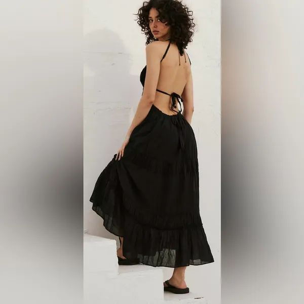 NEW Free People Taking Sides Tiered Cotton Maxi summer Dress Black sz XS - Image 4